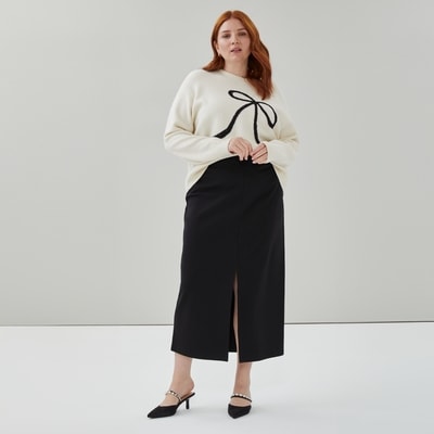 Jupe maxi fendue en maille point de Rome Femmes+ - Noir JF