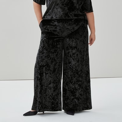 Pantalon en velours froissé à jambe large Femmes+ - Noir JF