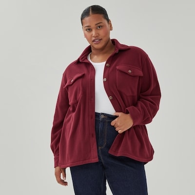 Women+ Fleece Shacket - Dark Red