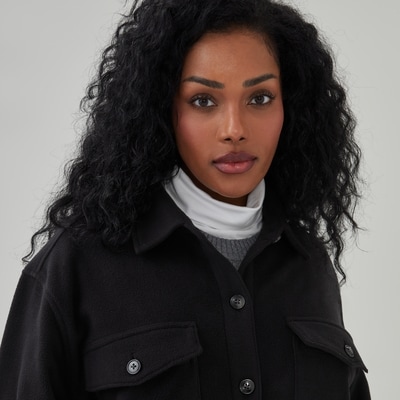 Women+ Fleece Shacket - JF Black