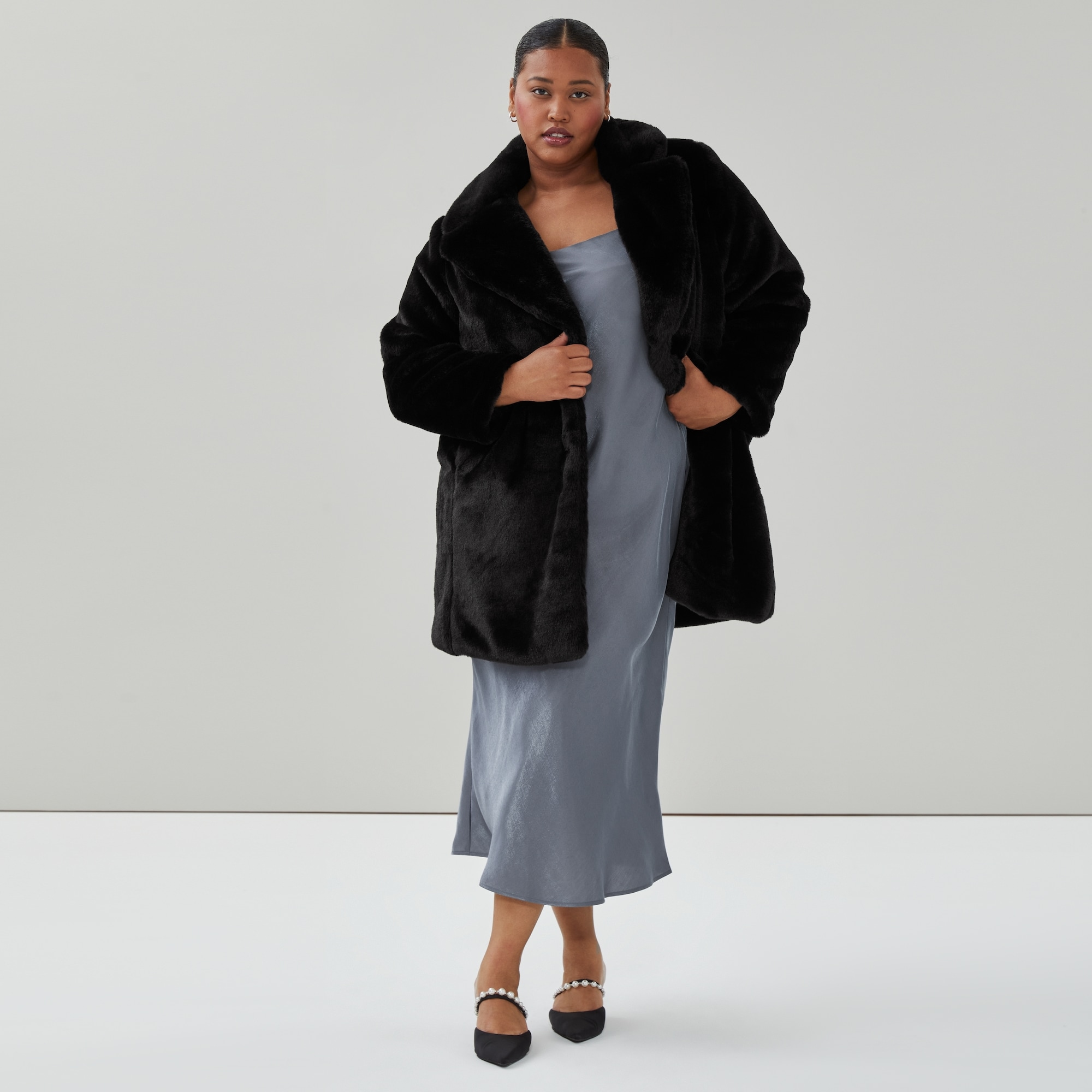 Women+ Faux Fur Coat in JF Black from Joe Fresh