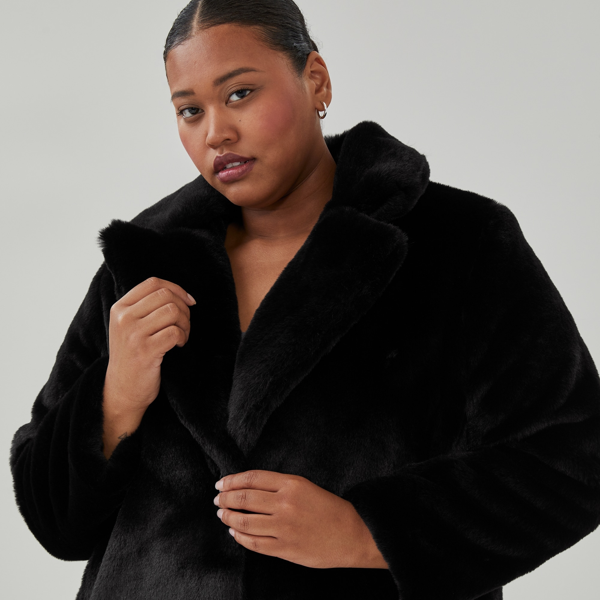 Women+ Faux Fur Coat in JF Black from Joe Fresh