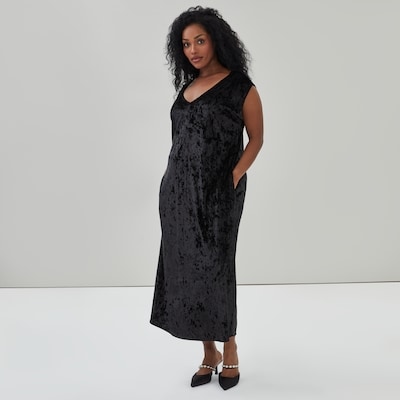 Women+ Crushed Velvet Midi Dress - JF Black