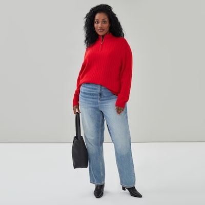 Women+ Ribbed Quarter-Zip Pullover - Red