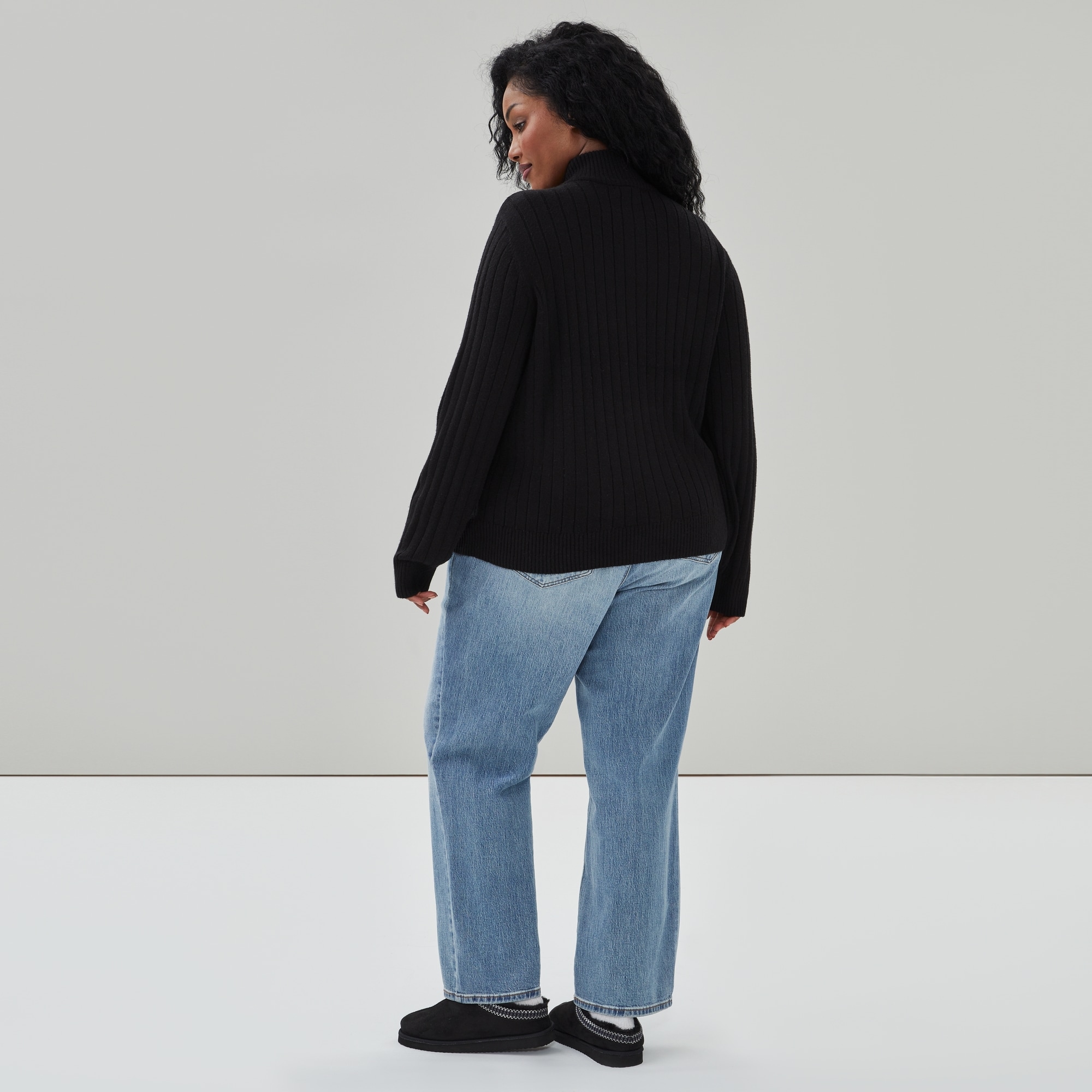 Women+ Ribbed Quarter-Zip Pullover in JF Black from Joe Fresh