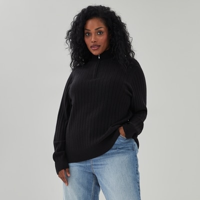 Women+ Ribbed Quarter-Zip Pullover - JF Black
