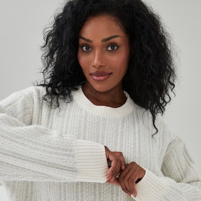 Women+ Metallic Eyelash Knit Pullover - Cream