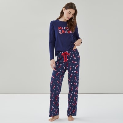 Festive Cotton Sleep Pant - Navy