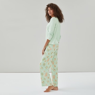 Pantalon de nuit festif en coton - PASTEL VERT