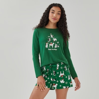 Festive Cotton Sleep Short - Green