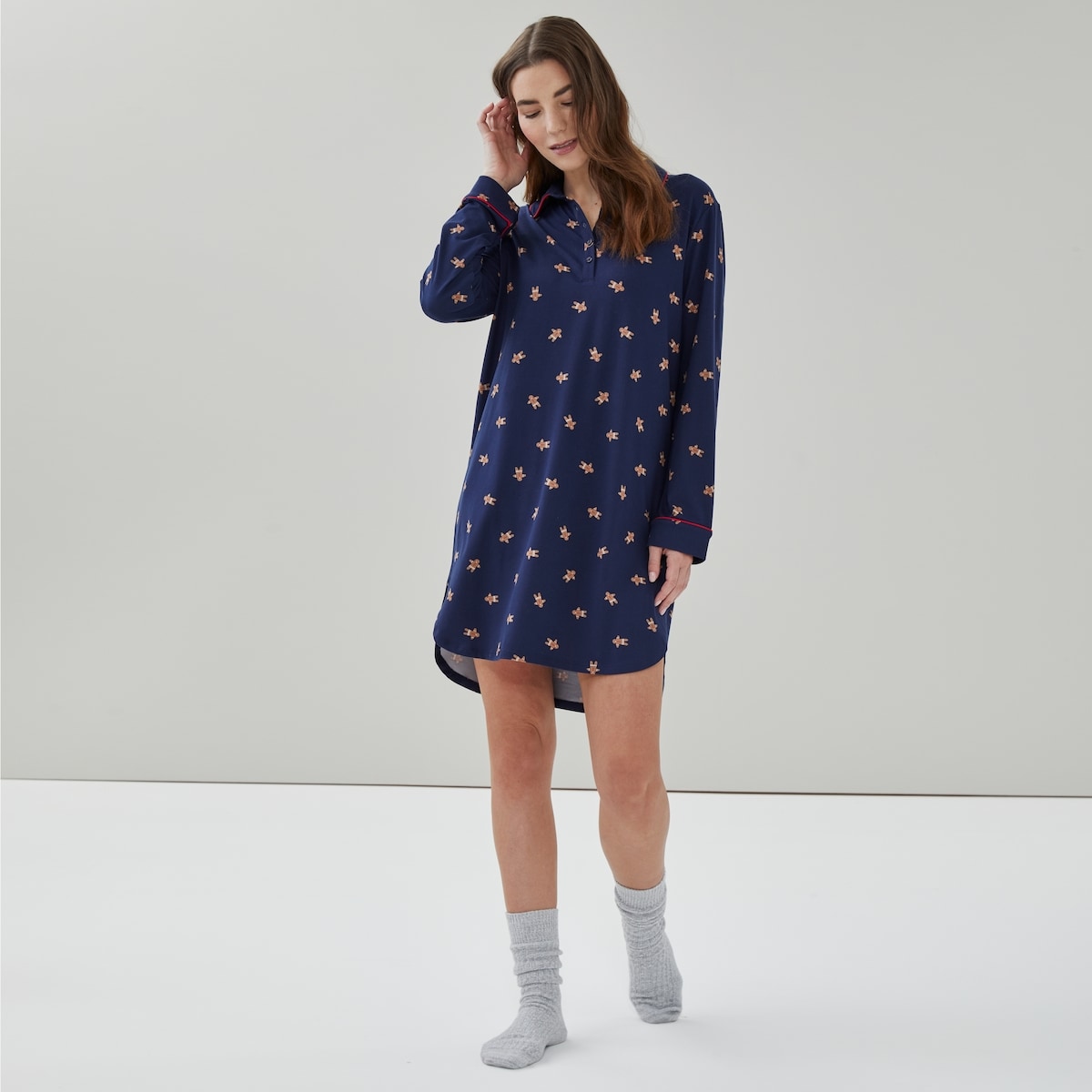 Robe de nuit festive luxueuse imprime - Marine Fonc