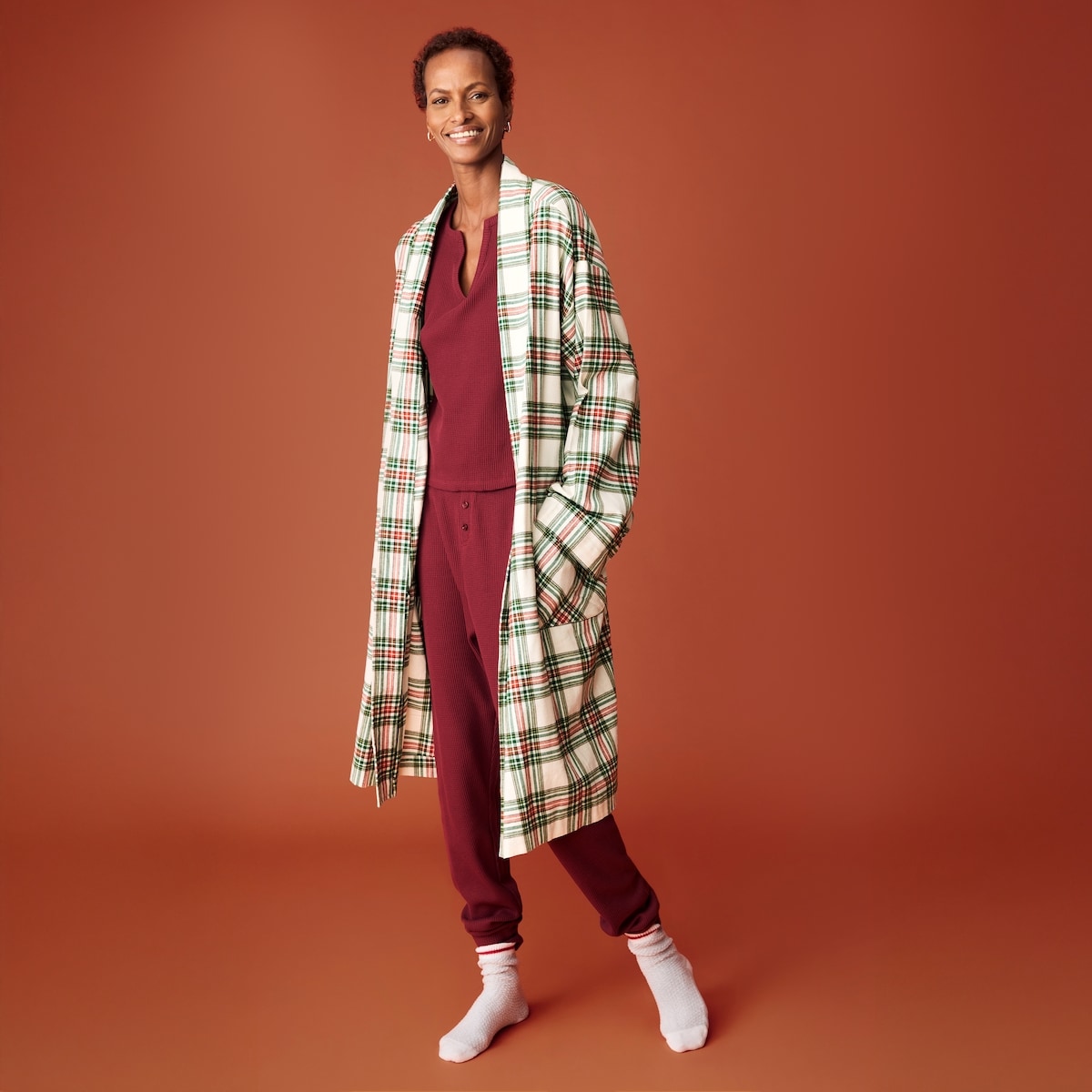 Robe de chambre en flanelle - Blanc Cass