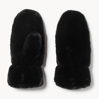 Faux Fur Mittens - Black