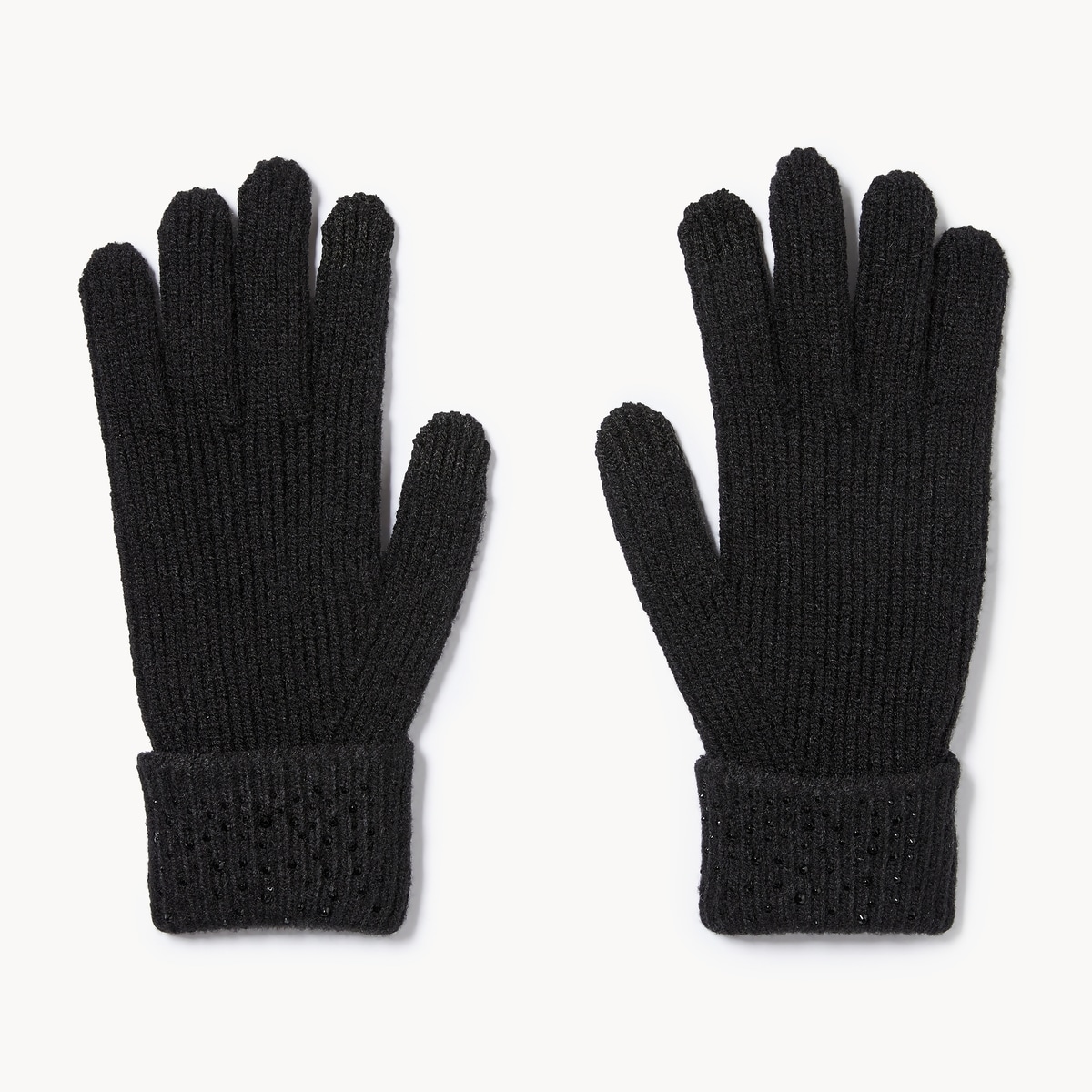 Embellished Ribbed Gloves - Black