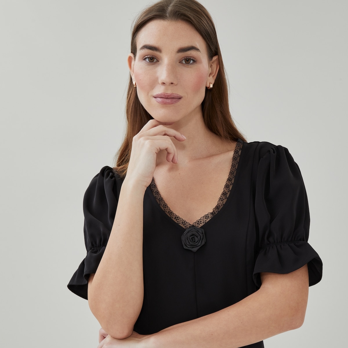 Rosette Lace Blouse - Jf Black