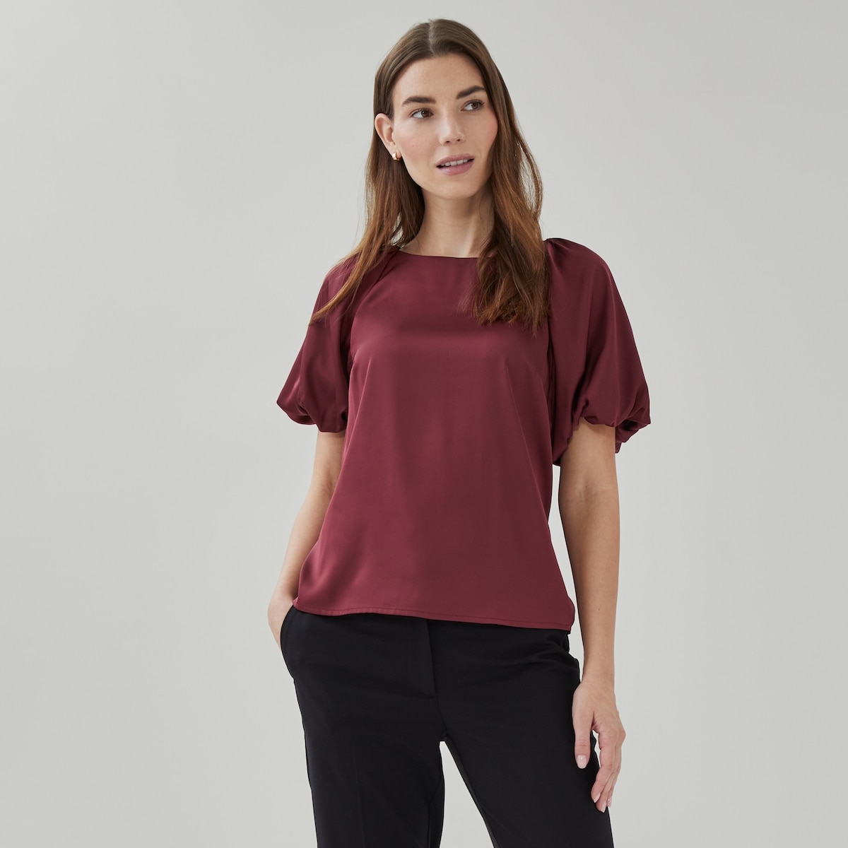 Satin Puff Sleeve Blouse