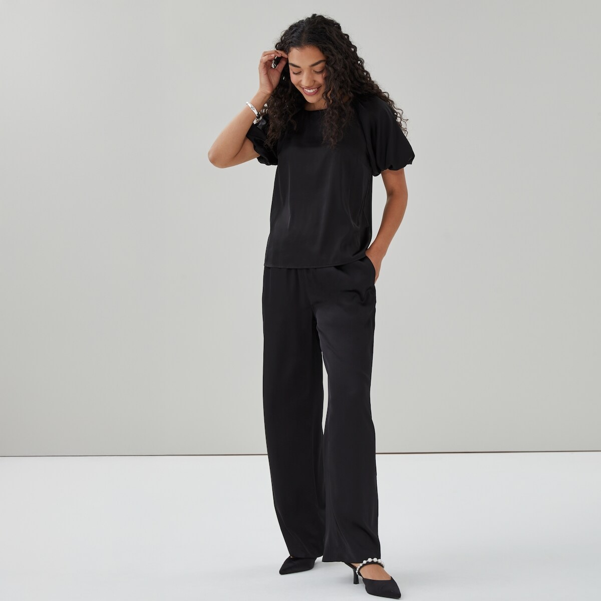 Blouse  manches bouffantes en satin