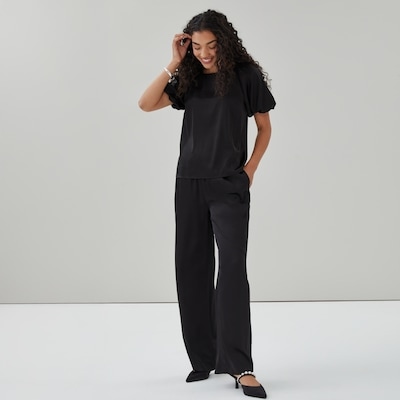 Blouse à manches bouffantes en satin - Noir JF