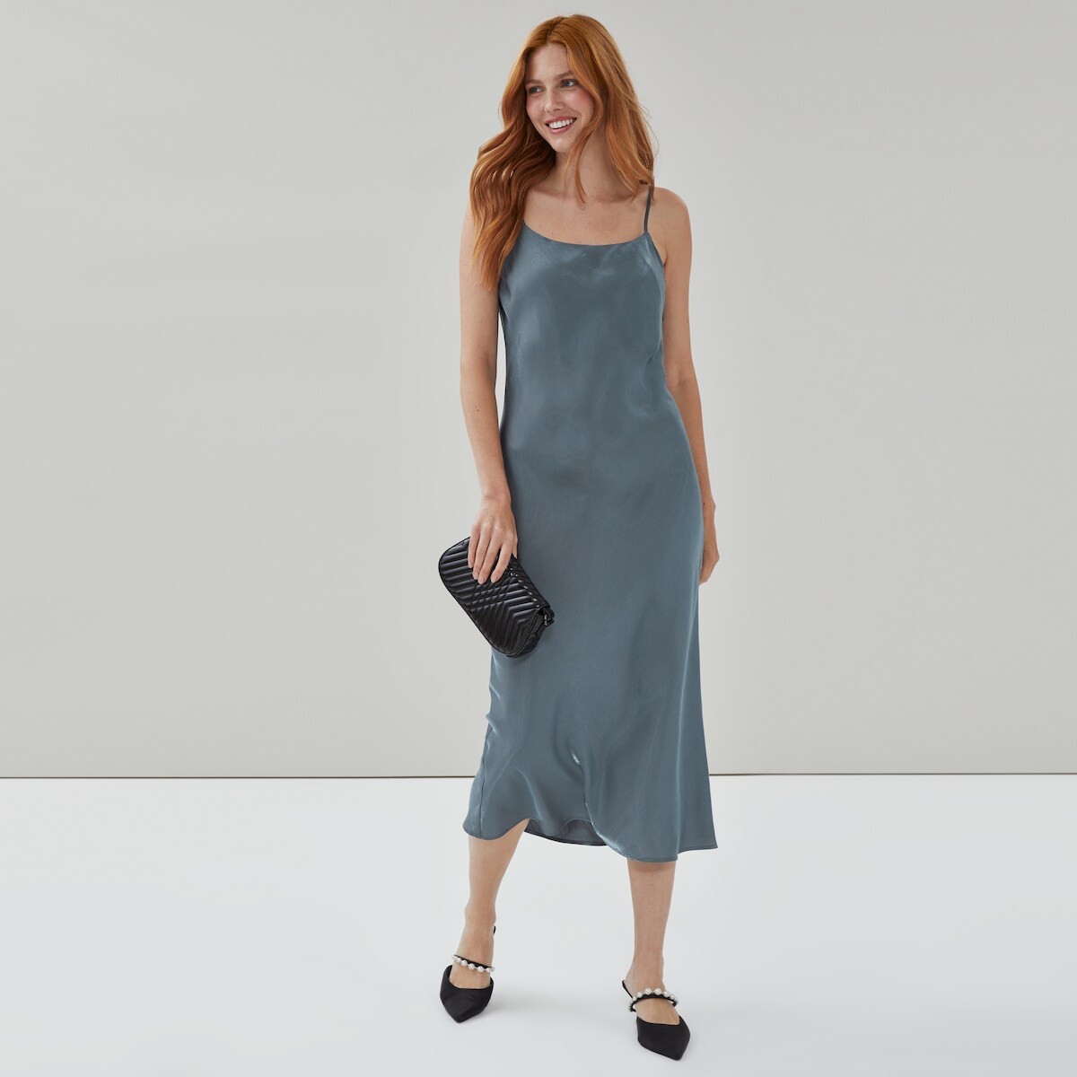 Satin Midi Slip Dress