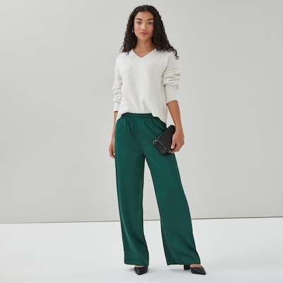 Satin Wide Leg Pant - Green