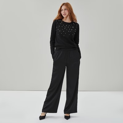 Pantalon en satin à jambe large - Noir JF