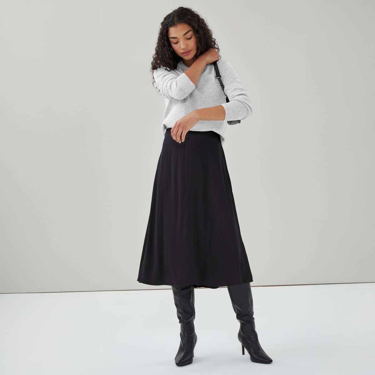 Satin Flared Midi Skirt