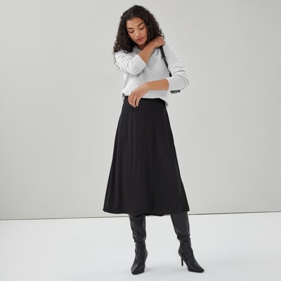 Satin Flared Midi Skirt - JF Black