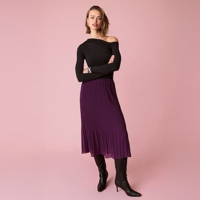 Chiffon Pleated Midi Skirt - Dark Plum