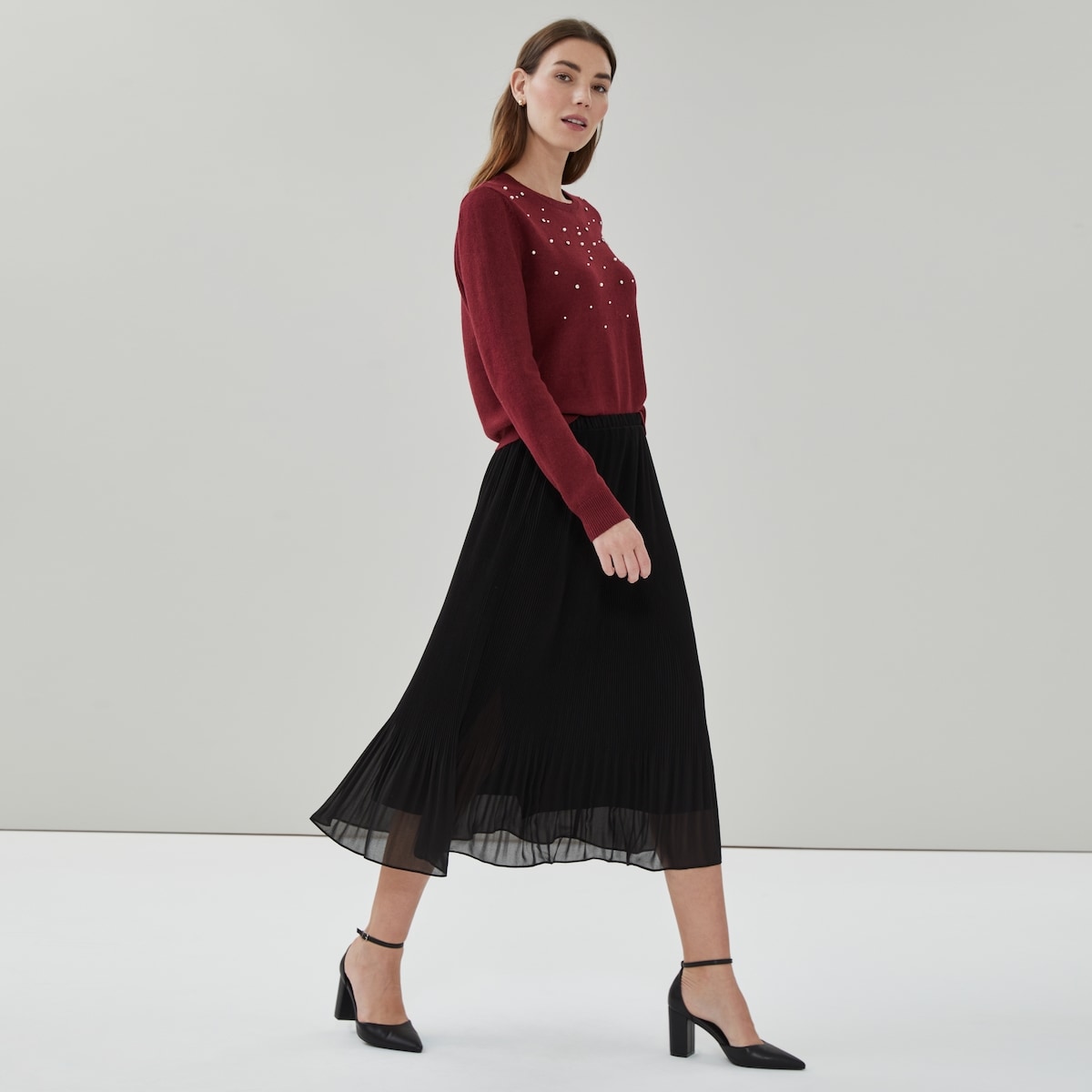 Jupe midi plisse en mousseline