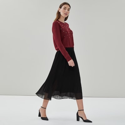 Chiffon Pleated Midi Skirt - JF Black