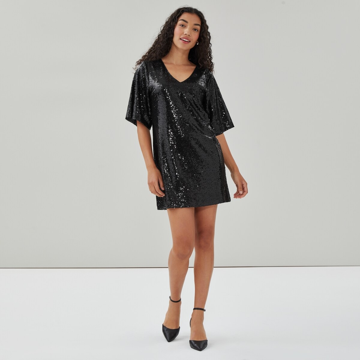 Robe t-shirt  paillettes - Noir