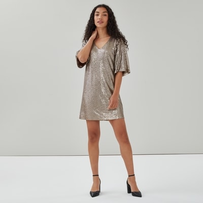 Robe t-shirt à paillettes - Or Foncé