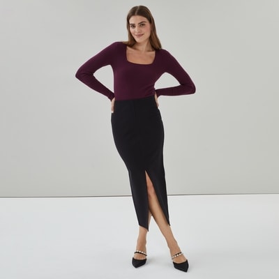 Ponte Slit Maxi Skirt - JF Black