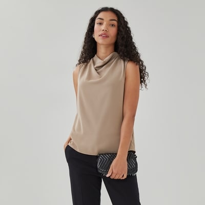Crepe Sleeveless Top - Taupe