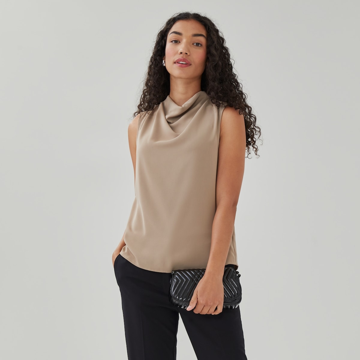 Haut sans manches en crpe - Taupe