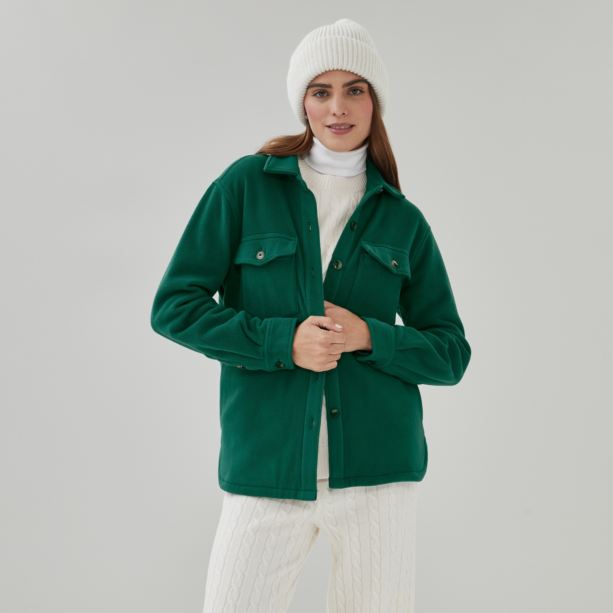 Fleece Shacket in Green from Joe Fresh