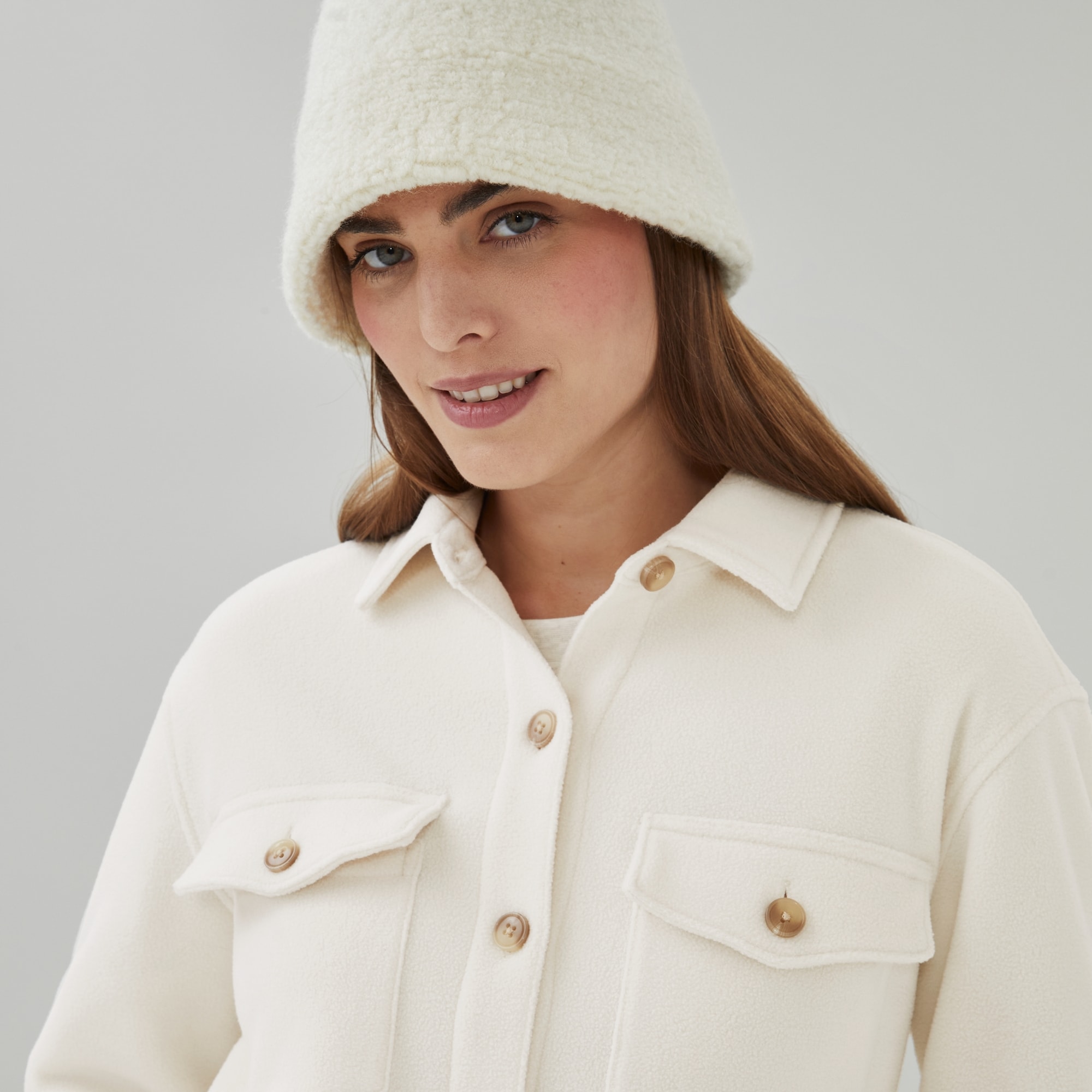 Fleece Shacket in Cream from Joe Fresh