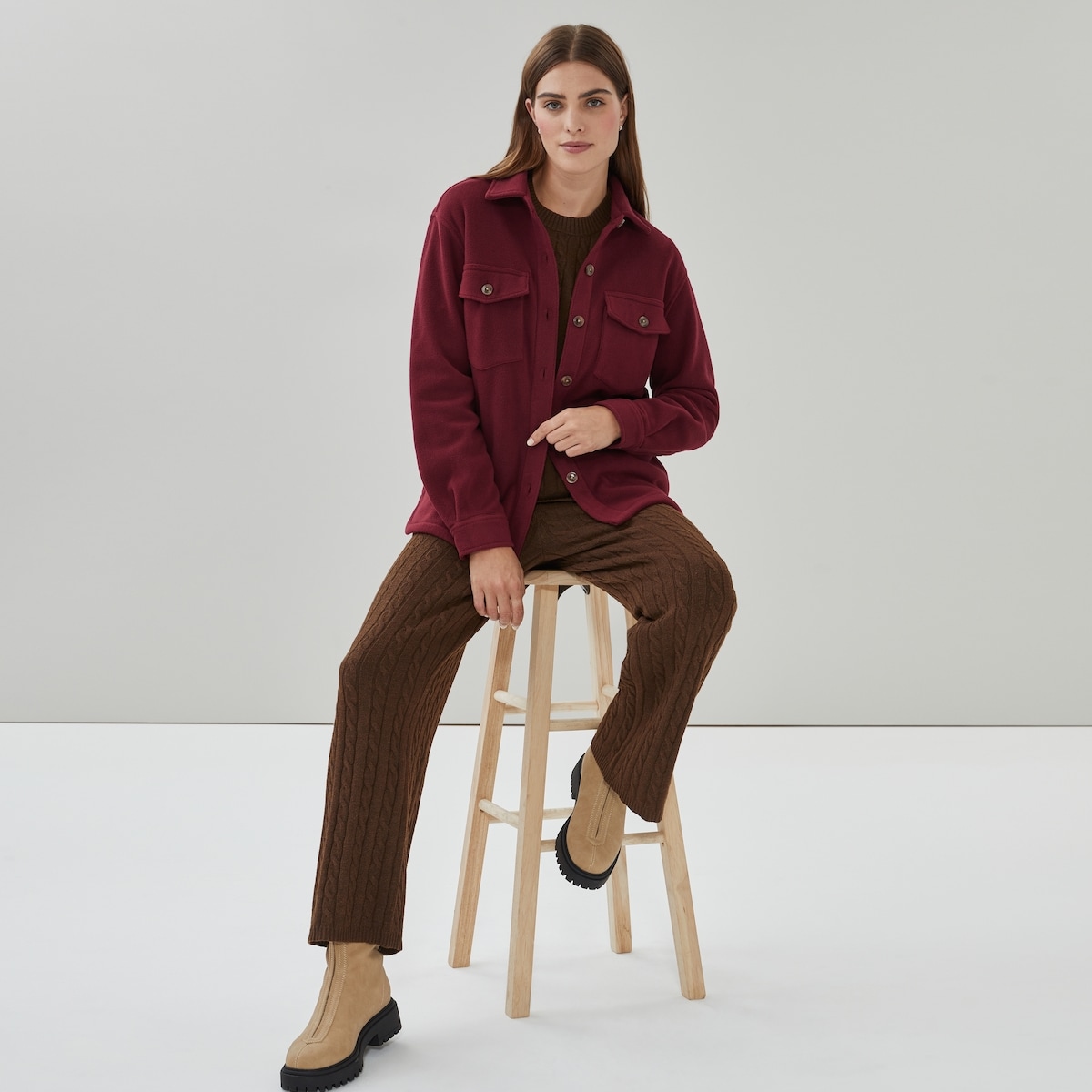 Fleece Shacket - Dark Red