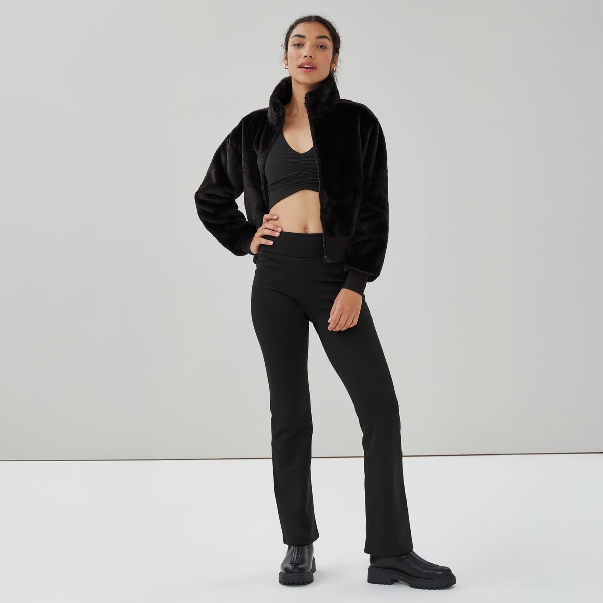 Pantalon sport droit en molleton - Noir