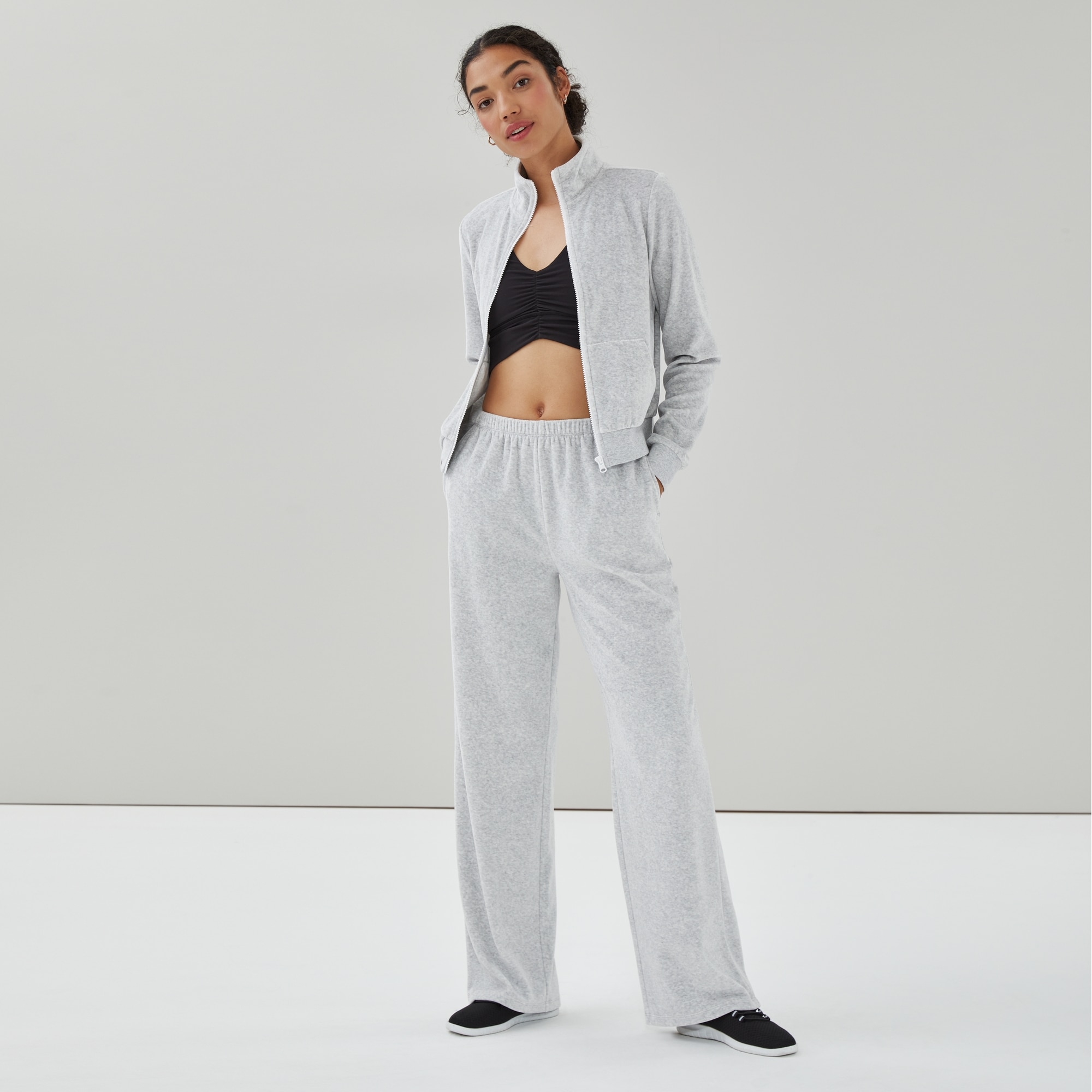 Active Velour Wide Leg Pant in Grey Mix from Joe Fresh