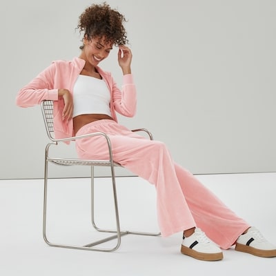 Pantalon sport à jambe large en velours rasé - ROSES