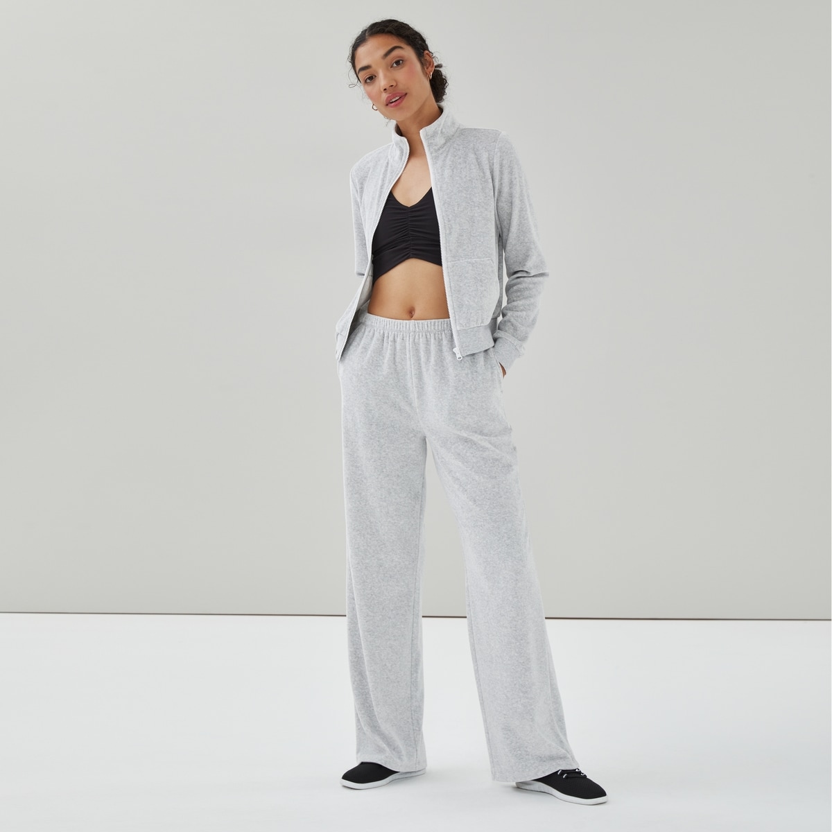 Active Velour Wide Leg Pant - Grey Mix