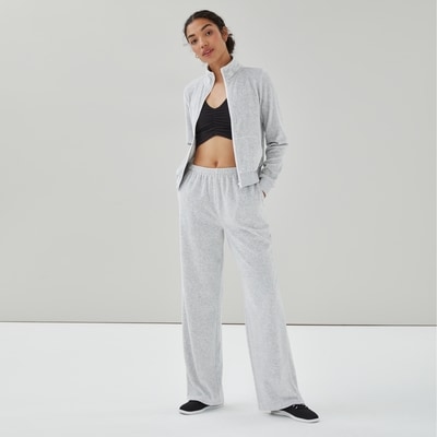 Active Velour Wide Leg Pant - Grey Mix
