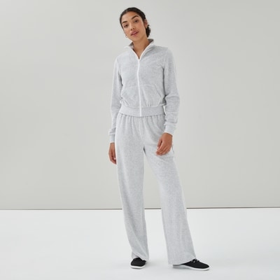 Veste sport à col montant en velours rasé - Mélange De Gris