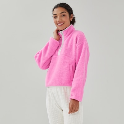 Chandail sport court à demi-fermeture éclair - Rose Vif