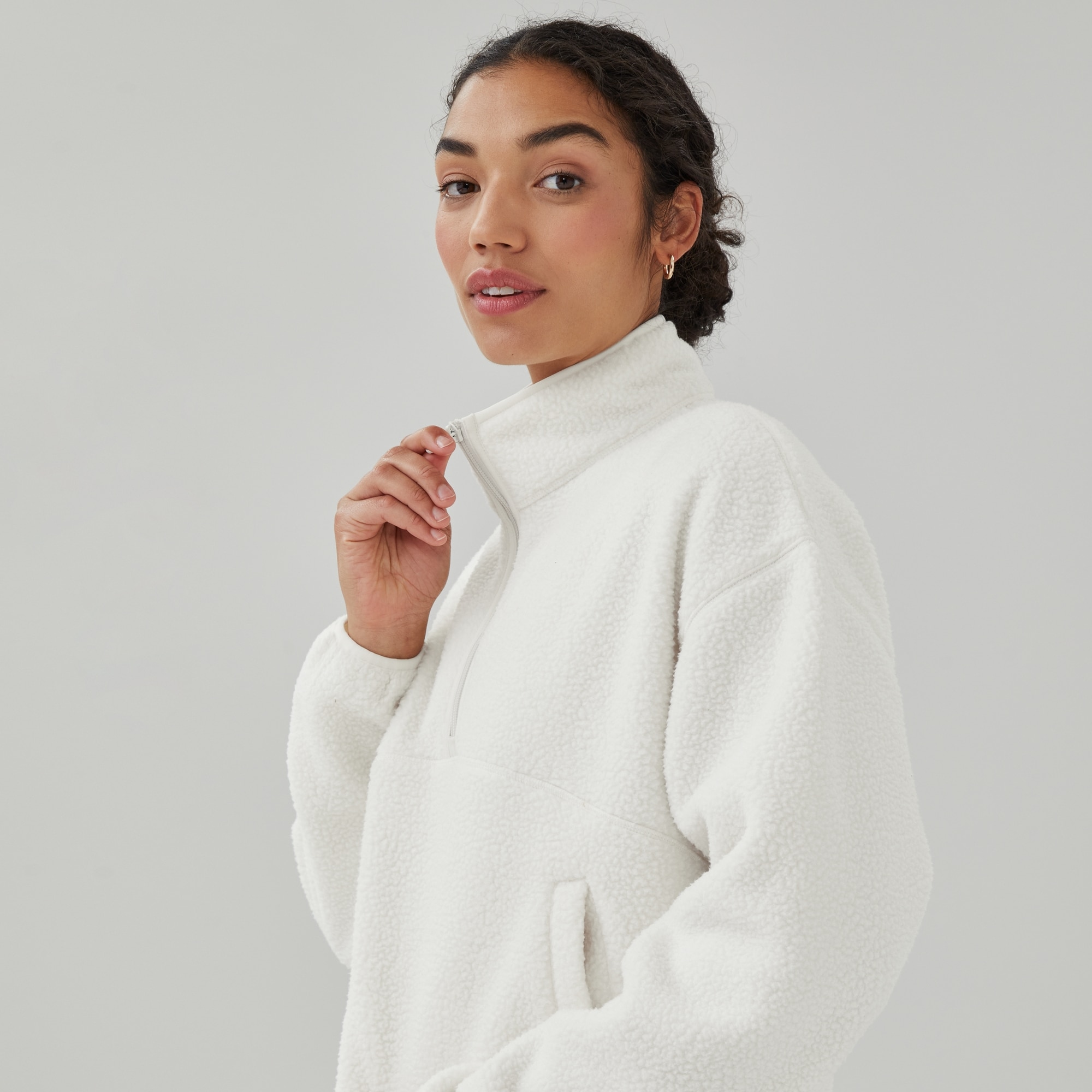 Active Half-Zip Cropped Sweatshirt in Cream from Joe Fresh