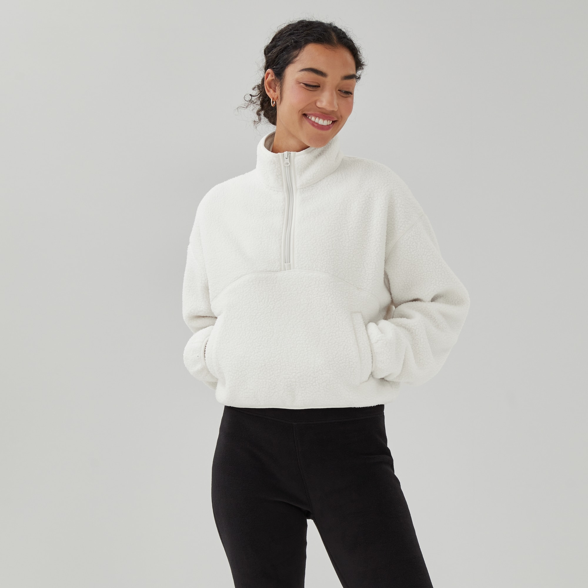 Active Half-Zip Cropped Sweatshirt in Cream from Joe Fresh