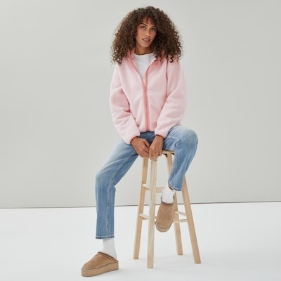 Veste en molleton effet laine de mouton - Rose Pâle