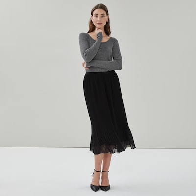 Lurex Ribbed Long Sleeve Top - Black