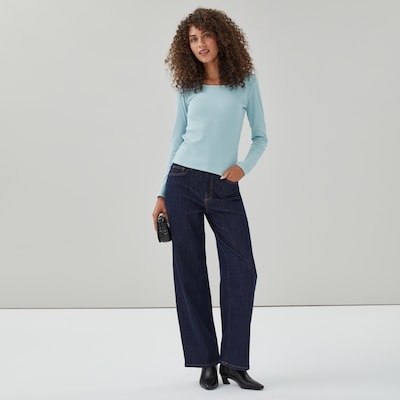 Lurex Ribbed Long Sleeve Top - Light Blue